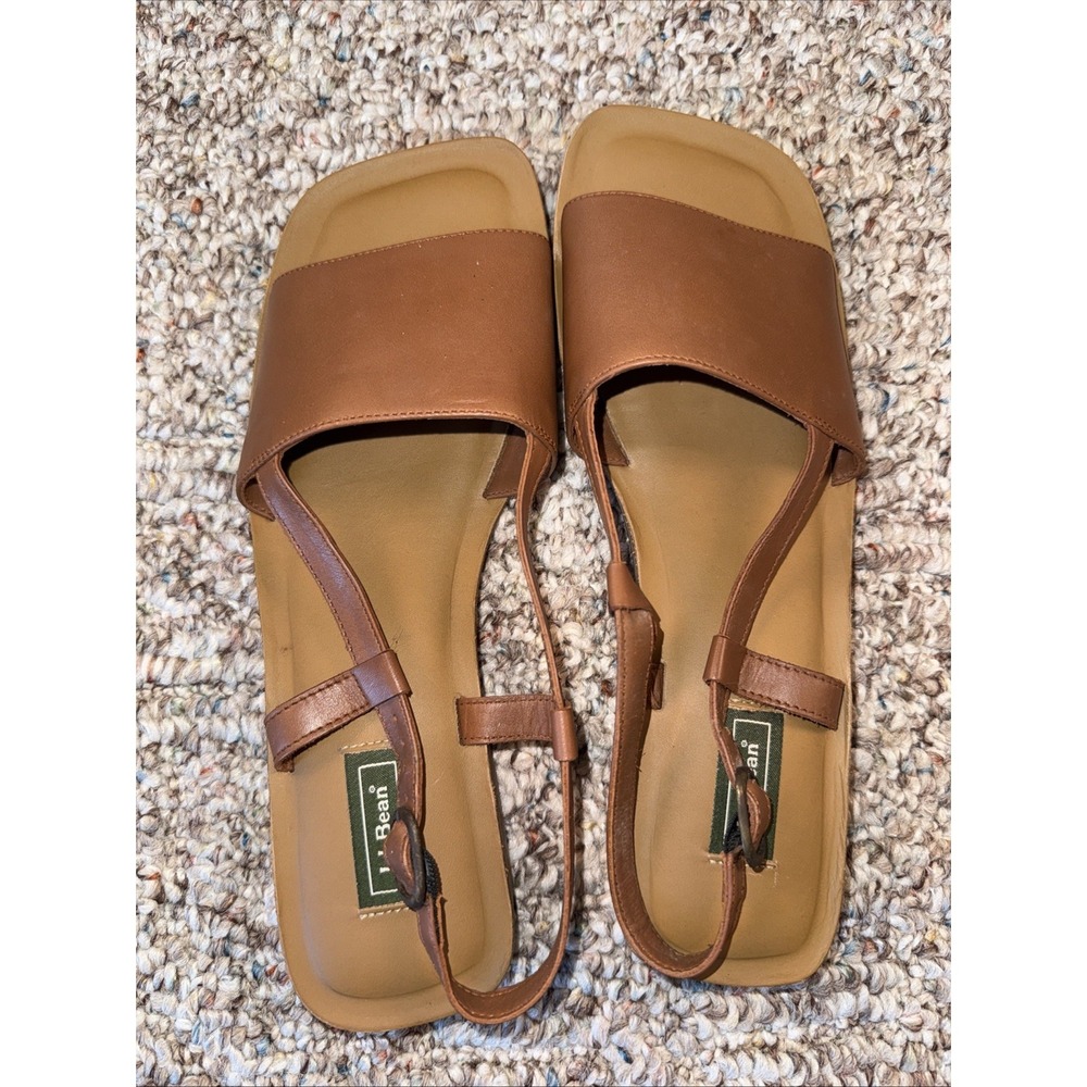 LL Bean Sandals Leather Women's Sz 9 Brown Adjustable Strap Buckle Comfort